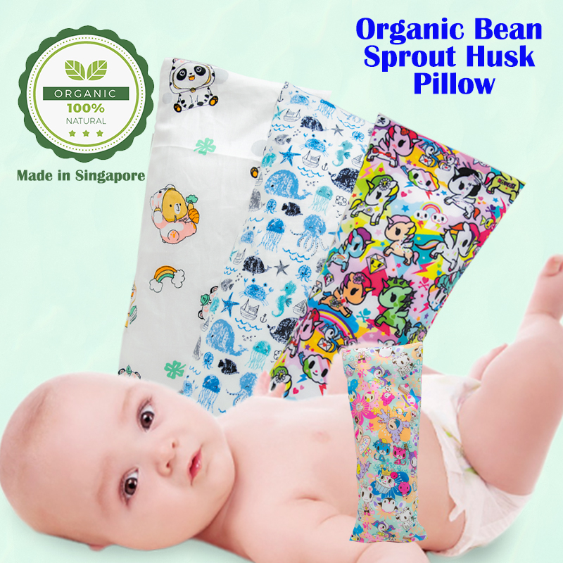 Homie Organic Green Bean Sprout Husk Pillow 15 x 40cm (Bean Sprout Husk + Inner Filling Case + Pillow Case)